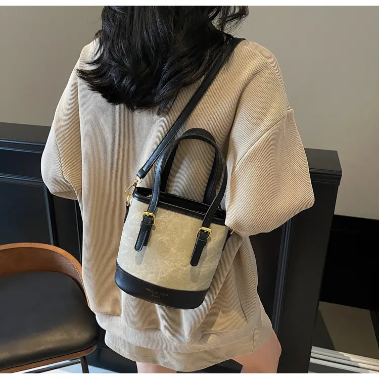 Women Crossbody Bag Brown Beige Leather Handle Shoulder Bag — feature 12