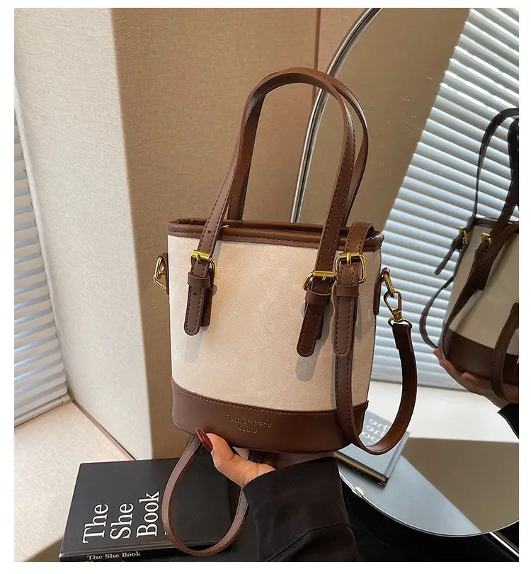 Women Crossbody Bag Brown Beige Leather Handle Shoulder Bag — feature 3