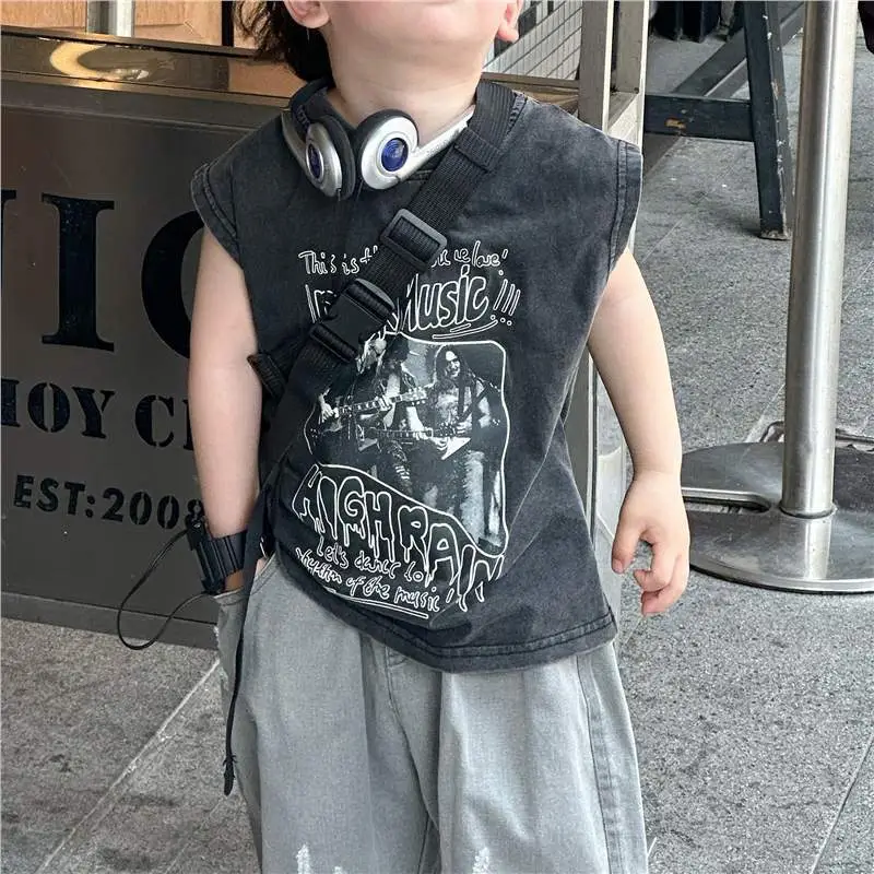 Boys Sleeveless T-Shirt Pure Cotton Medium Large - Image 4