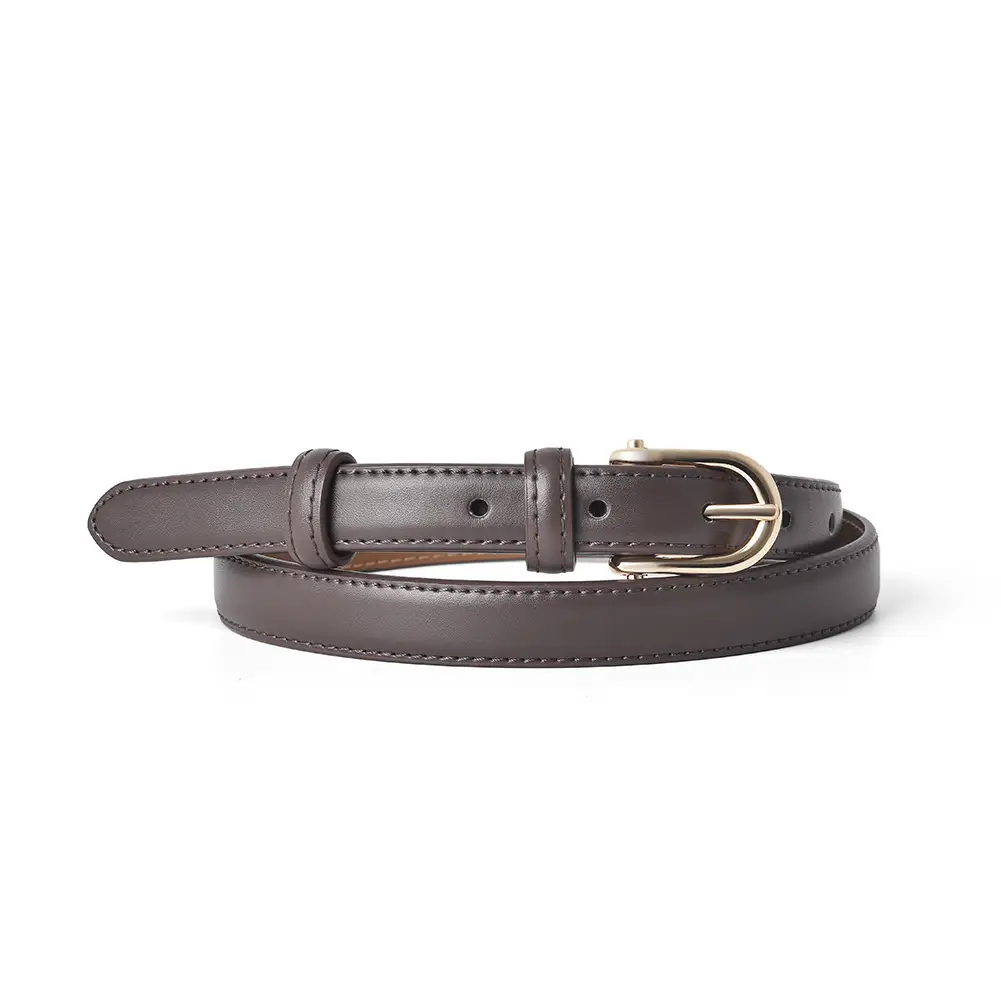 New Women's Genuine Leather Belt D-Shaped Pin Buckle Brown