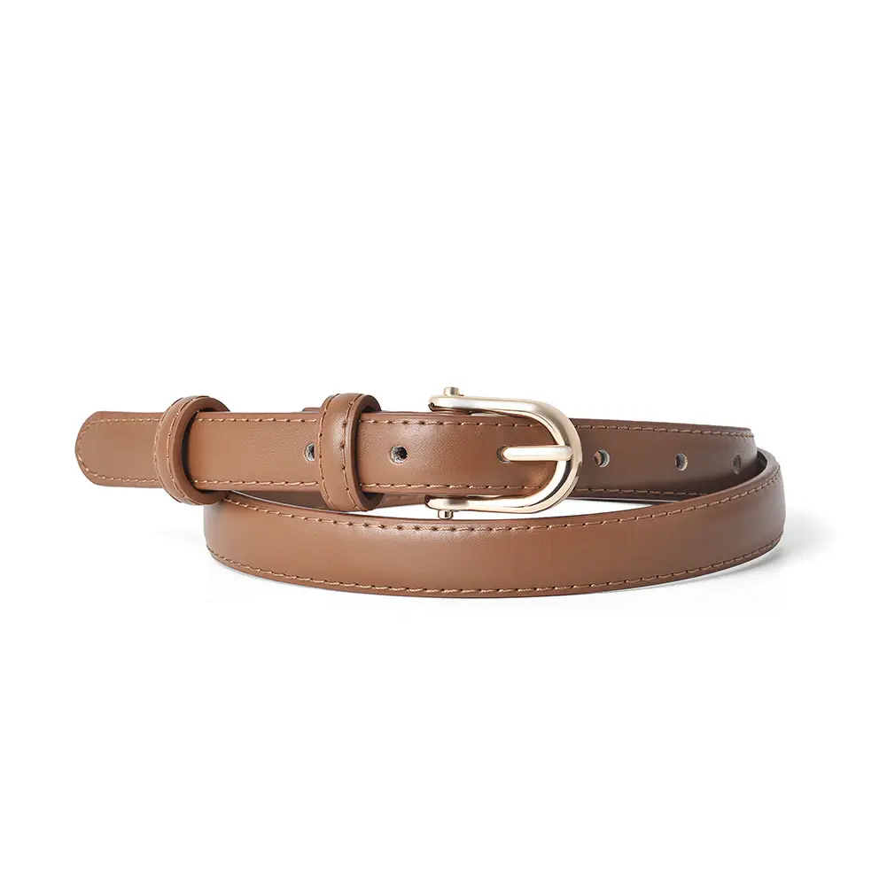 New Women's Genuine Leather Belt D-Shaped Pin Buckle Brown