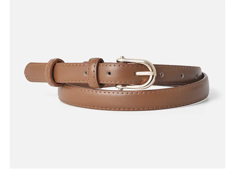 New Women's Genuine Leather Belt D-Shaped Pin Buckle Brown — feature 10