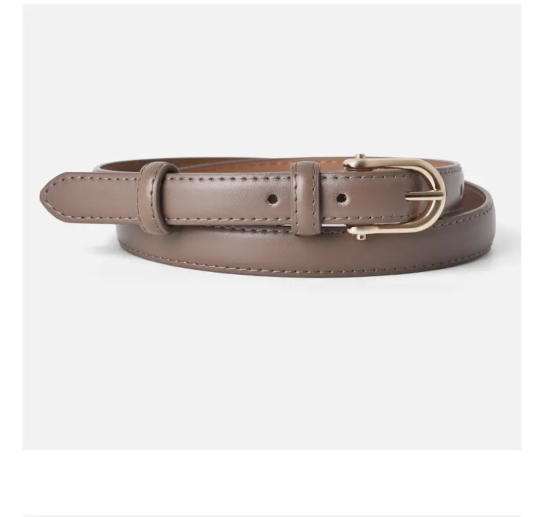 New Women's Genuine Leather Belt D-Shaped Pin Buckle Brown — feature 11