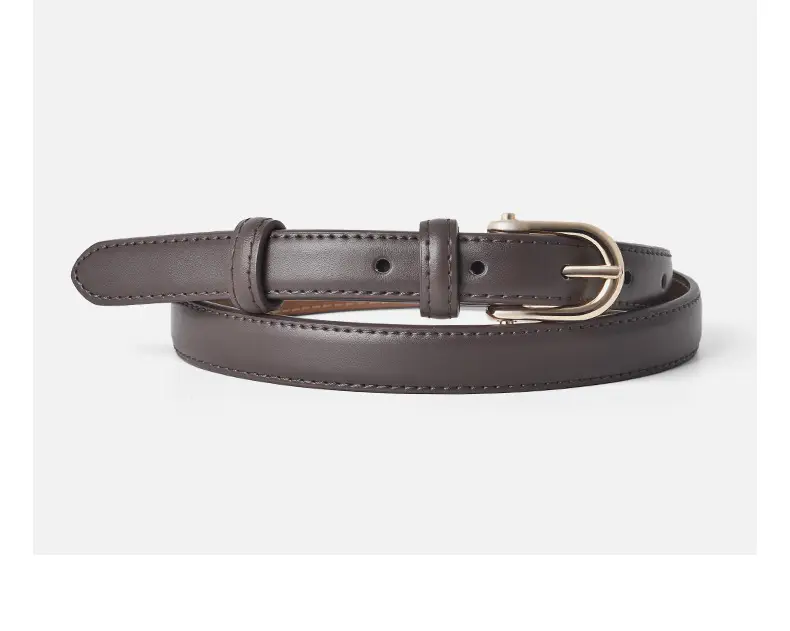 New Women's Genuine Leather Belt D-Shaped Pin Buckle Brown — feature 12
