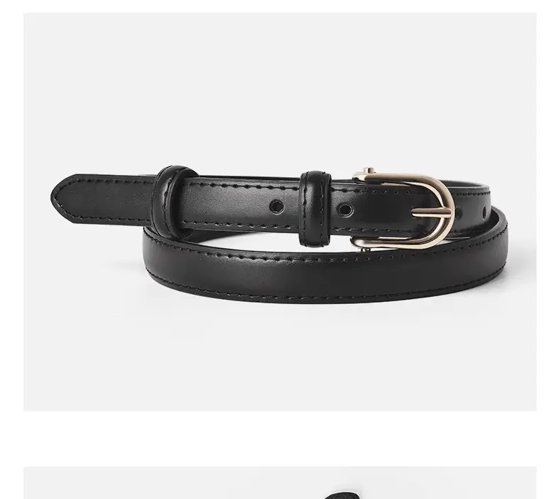 New Women's Genuine Leather Belt D-Shaped Pin Buckle Brown — feature 13