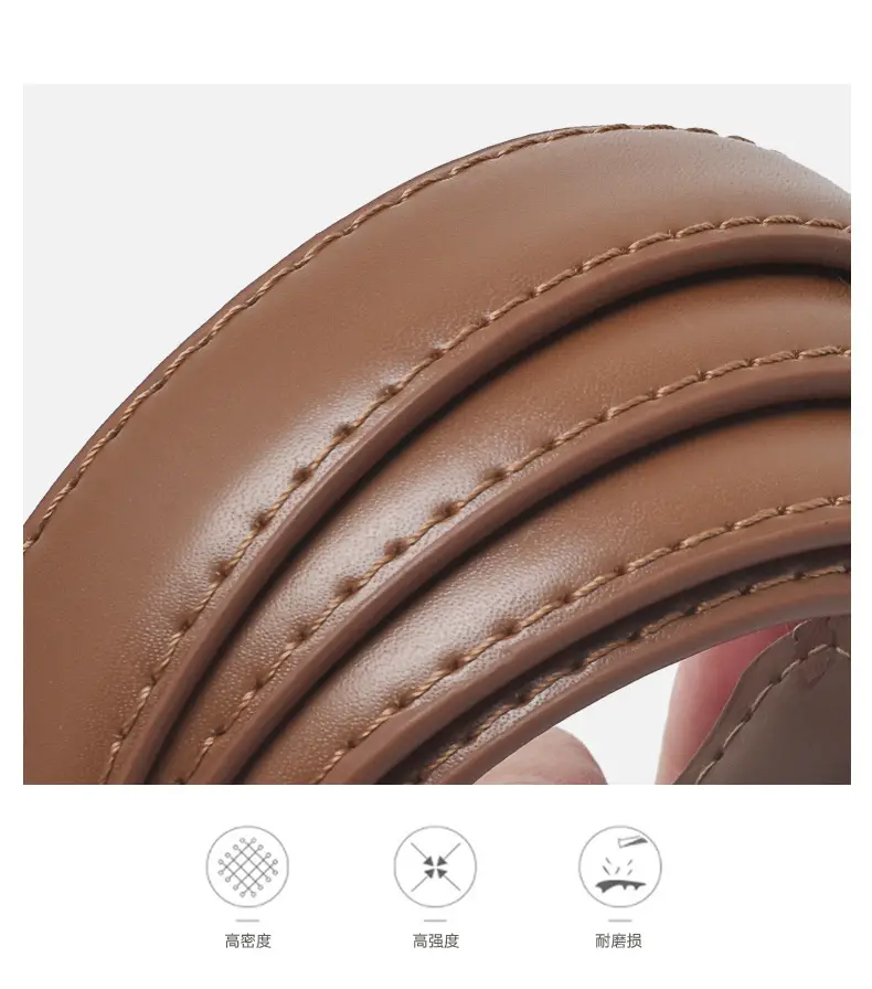 New Women's Genuine Leather Belt D-Shaped Pin Buckle Brown — feature 6