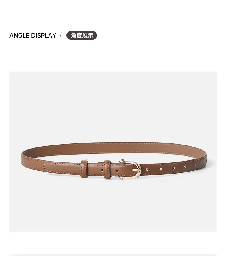 New Women's Genuine Leather Belt D-Shaped Pin Buckle Brown — feature 9