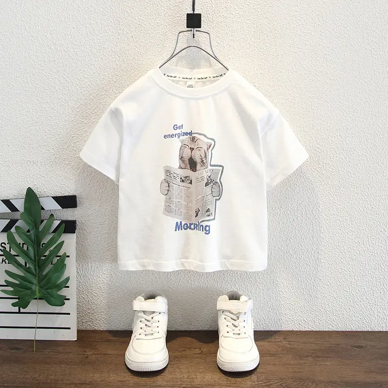 Boys Cartoon Printed Cotton T-Shirt White Medium Small - Image 3