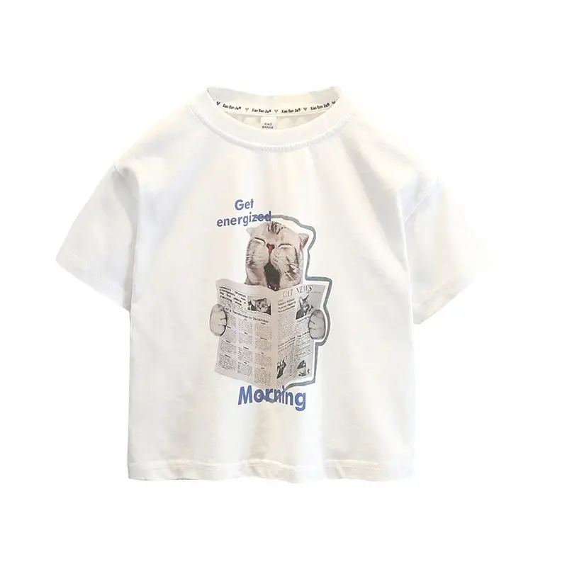 Boys Cartoon Printed Cotton T-Shirt White Medium Small - Image 7