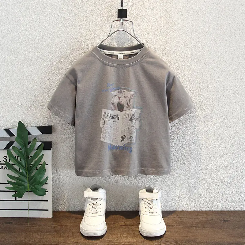 Boys Cartoon Printed Cotton T-Shirt White Medium Small - Image 2