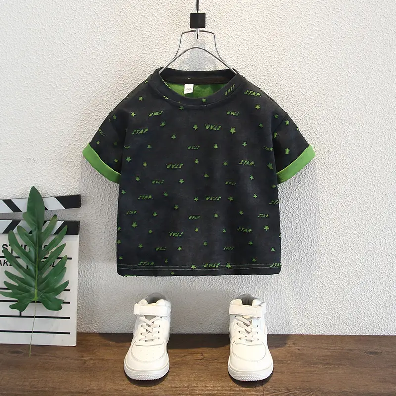 Boys Summer T-Shirt Green Print Thin 2025 - Image 2
