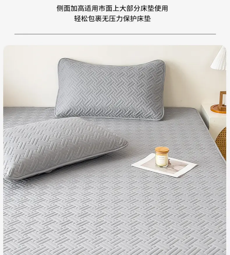 Three-Piece Quilted Bed Sheet Set, Skin-Friendly, Non-Slip, Quilted Bed Cover, Single Student Dormitory, Washable Mattress Protector — feature 14