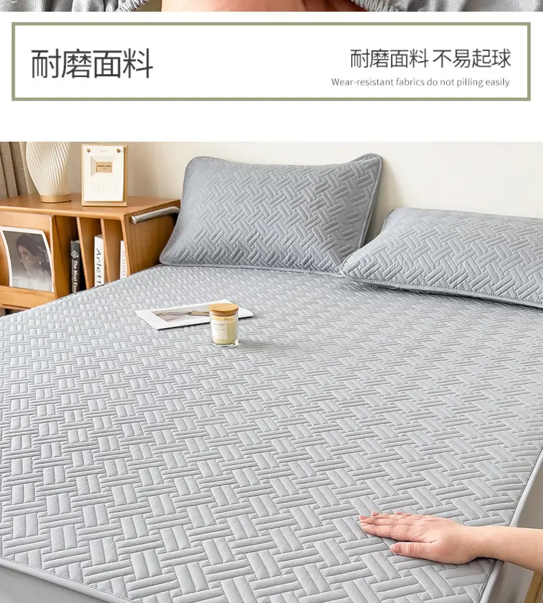 Three-Piece Quilted Bed Sheet Set, Skin-Friendly, Non-Slip, Quilted Bed Cover, Single Student Dormitory, Washable Mattress Protector — feature 21