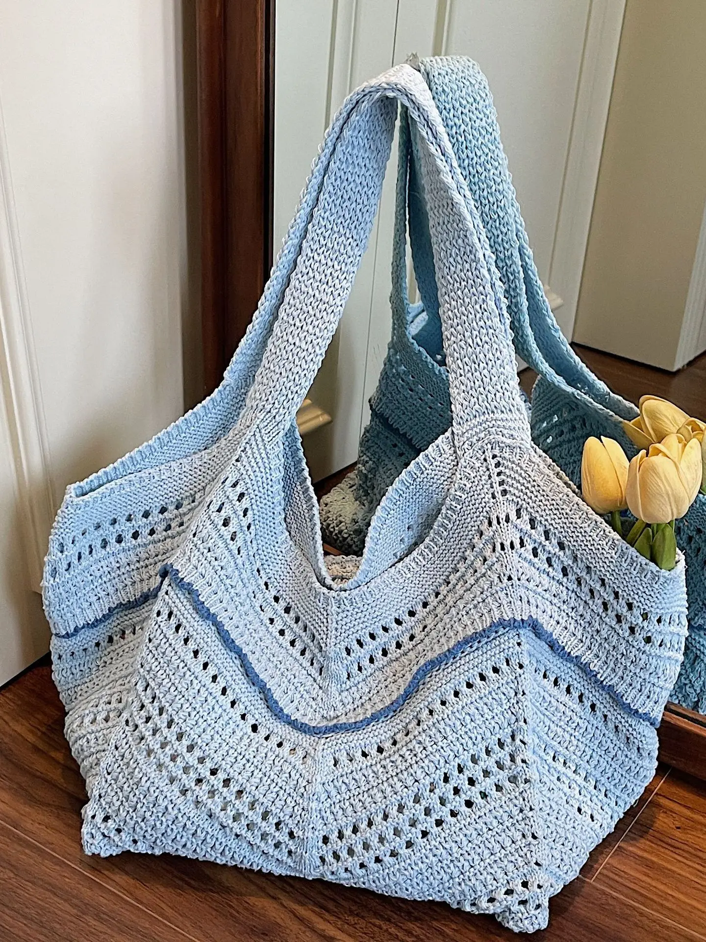 2025 Blue Crochet Large Capacity Shoulder Tote Bag - Image 8