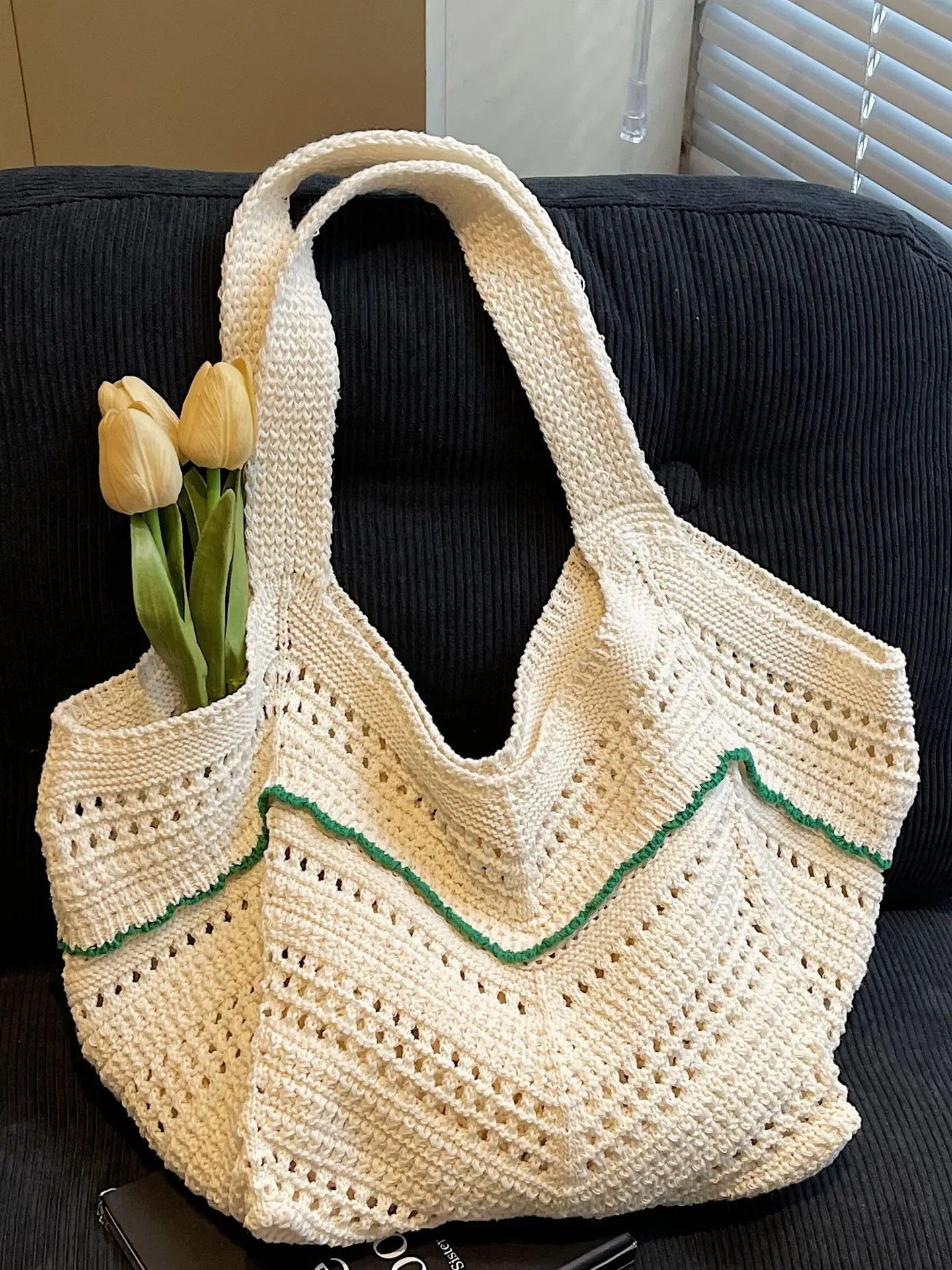 2025 Blue Crochet Large Capacity Shoulder Tote Bag - Image 9
