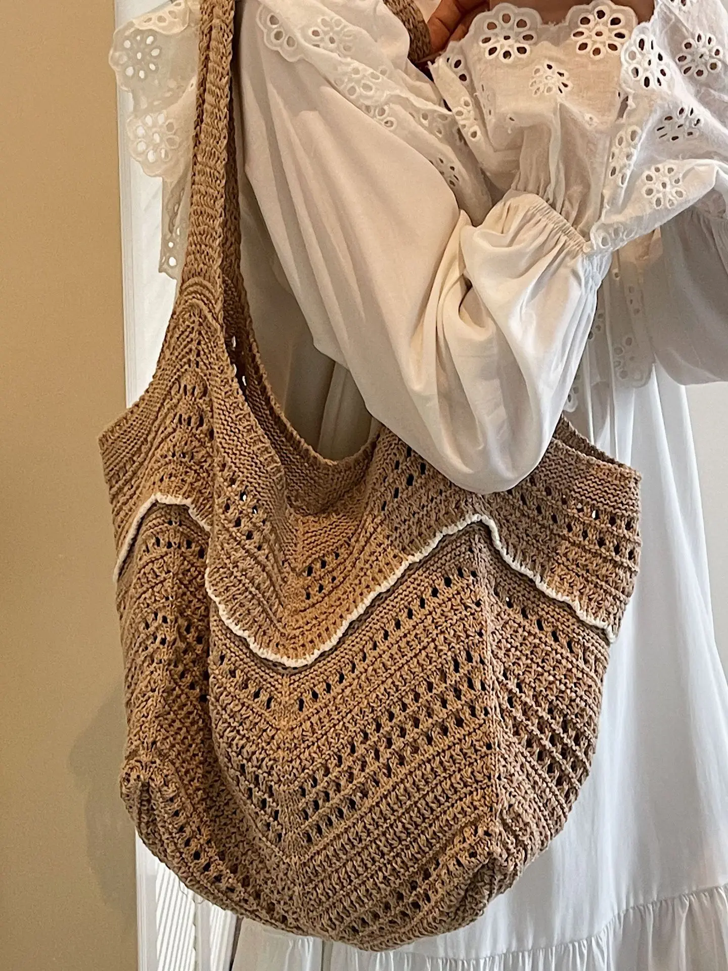 2025 Blue Crochet Large Capacity Shoulder Tote Bag - Image 11