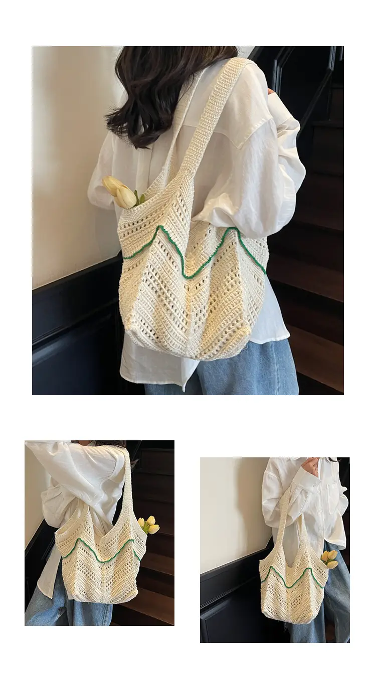 2025 Blue Crochet Large Capacity Shoulder Tote Bag — feature 11