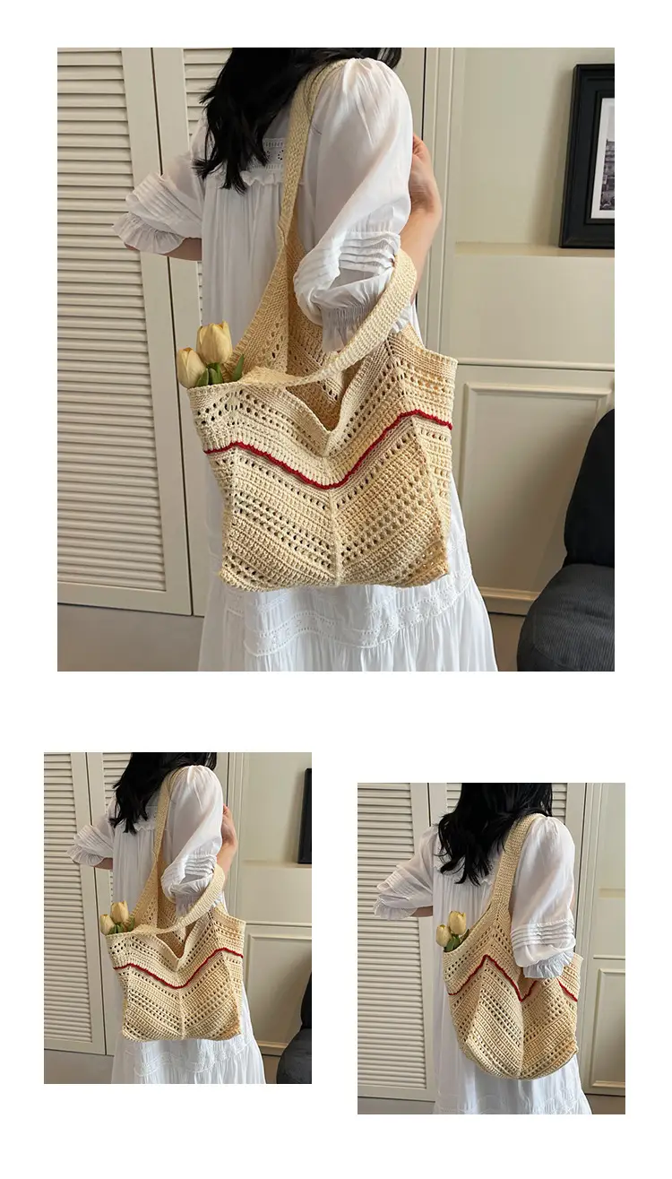 2025 Blue Crochet Large Capacity Shoulder Tote Bag — feature 12