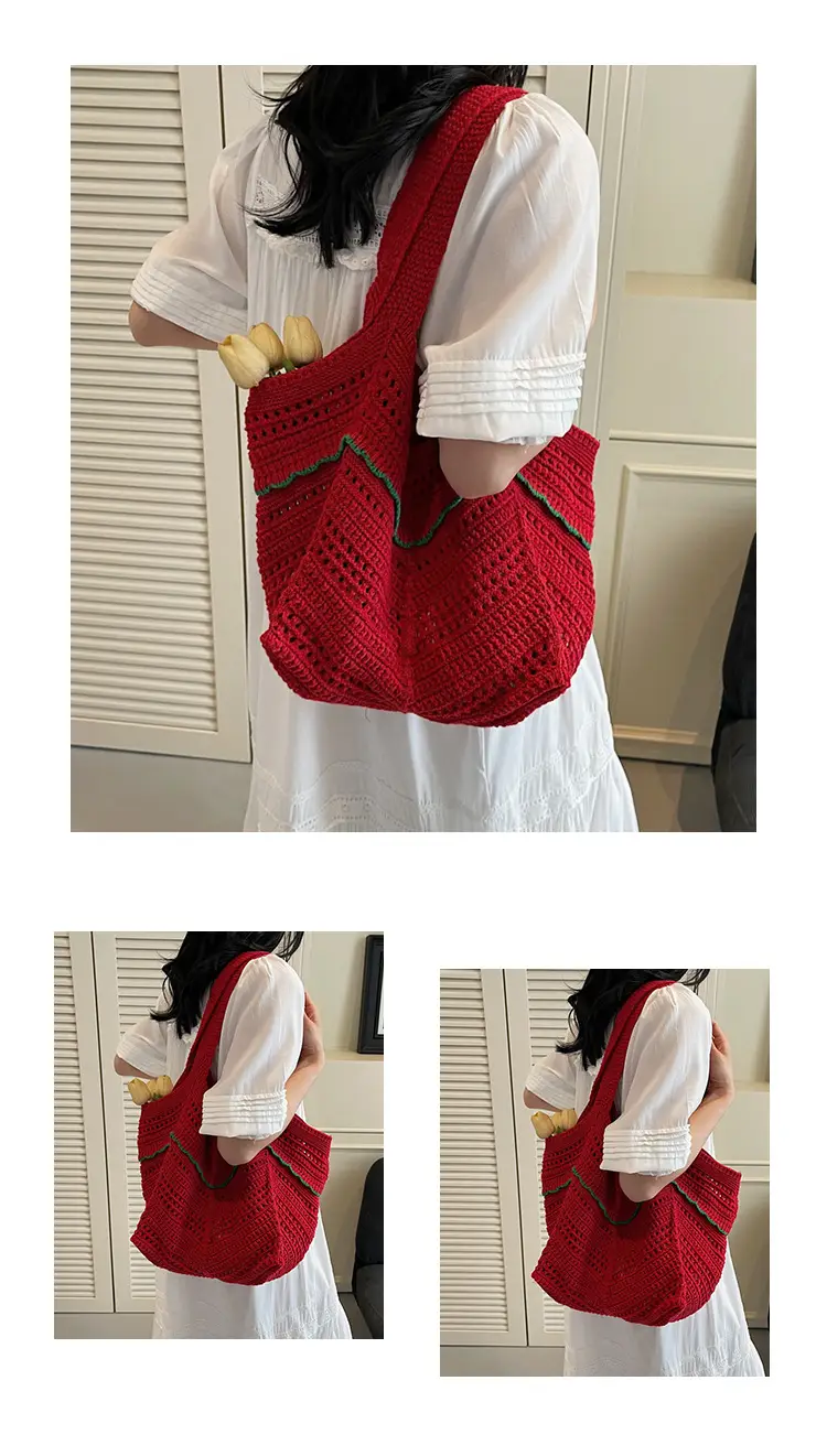 2025 Blue Crochet Large Capacity Shoulder Tote Bag — feature 13