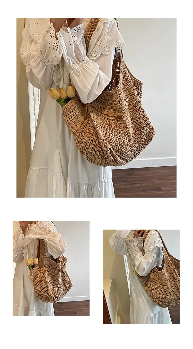 2025 Blue Crochet Large Capacity Shoulder Tote Bag — feature 14
