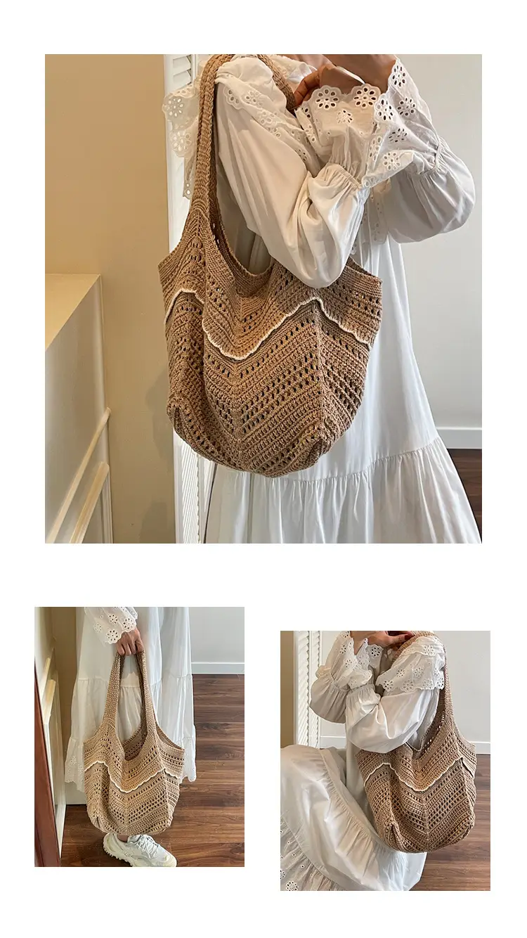 2025 Blue Crochet Large Capacity Shoulder Tote Bag — feature 15