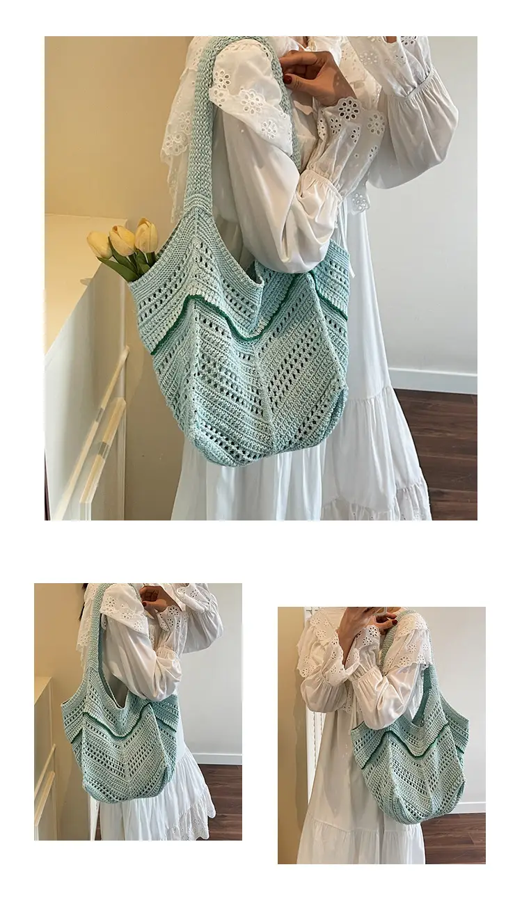 2025 Blue Crochet Large Capacity Shoulder Tote Bag — feature 16