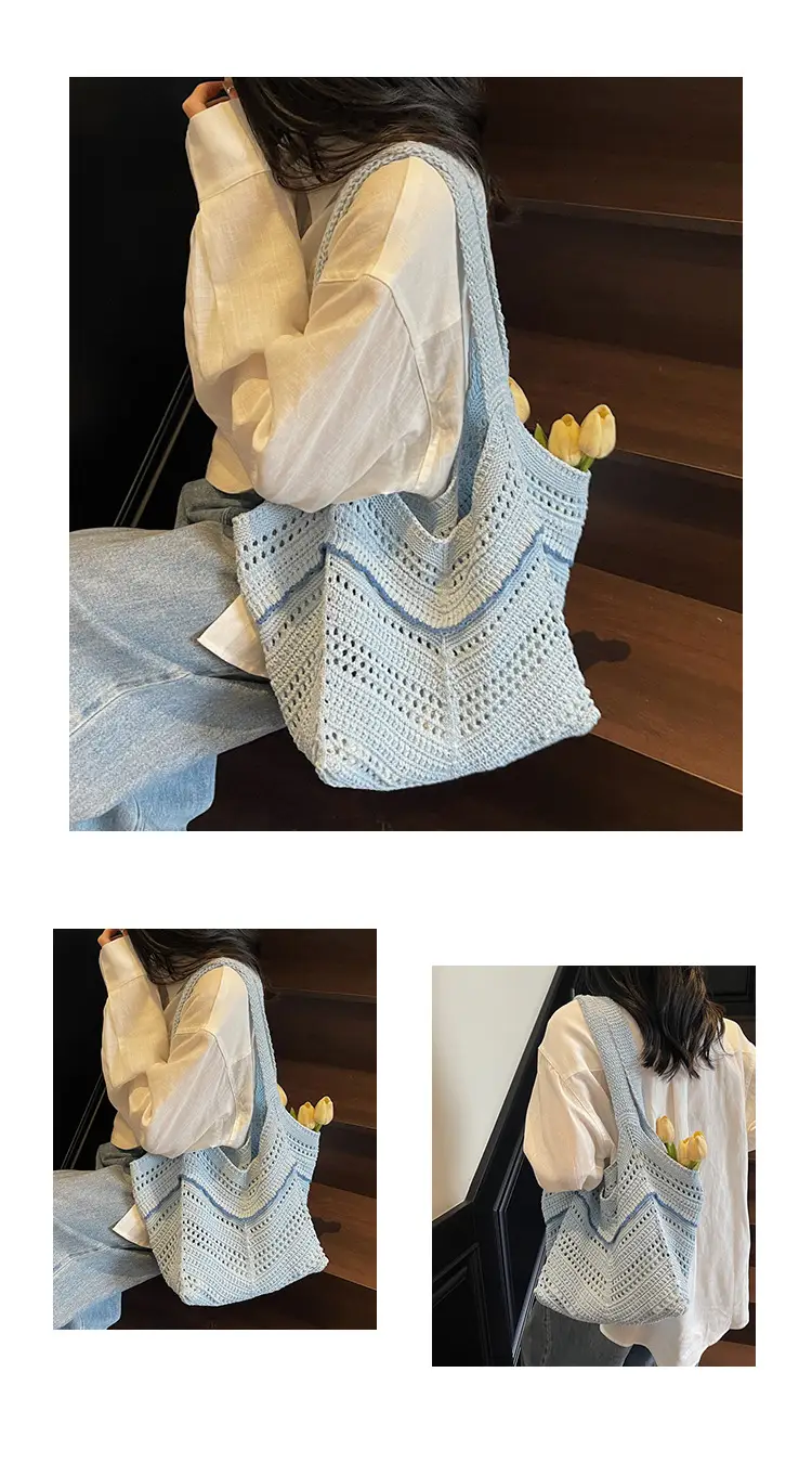 2025 Blue Crochet Large Capacity Shoulder Tote Bag — feature 17