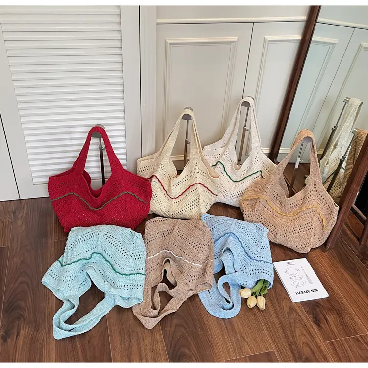 2025 Blue Crochet Large Capacity Shoulder Tote Bag — feature 18