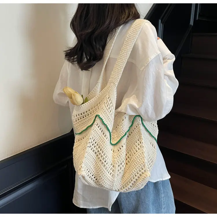 2025 Blue Crochet Large Capacity Shoulder Tote Bag — feature 20