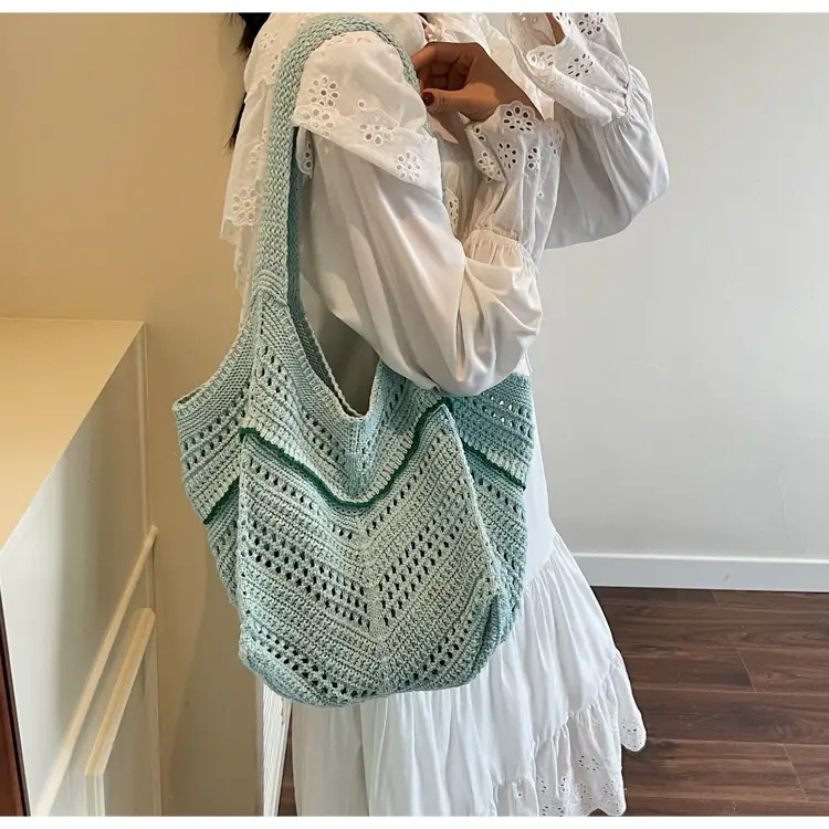 2025 Blue Crochet Large Capacity Shoulder Tote Bag — feature 21