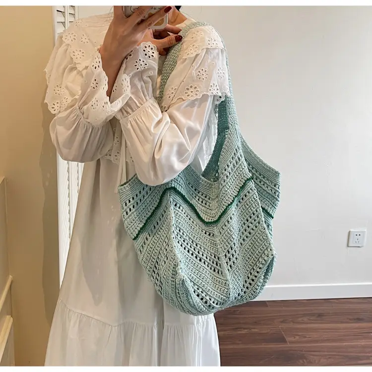 2025 Blue Crochet Large Capacity Shoulder Tote Bag — feature 22