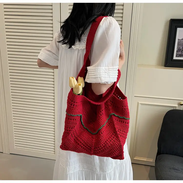 2025 Blue Crochet Large Capacity Shoulder Tote Bag — feature 26