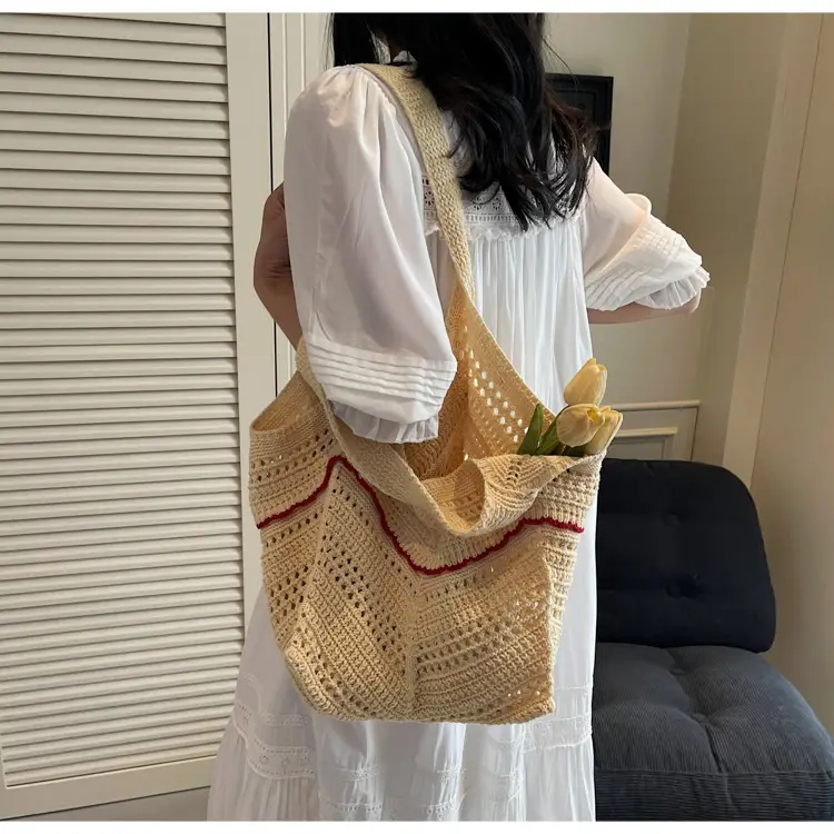 2025 Blue Crochet Large Capacity Shoulder Tote Bag — feature 27