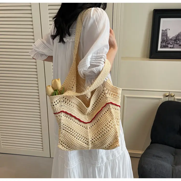 2025 Blue Crochet Large Capacity Shoulder Tote Bag — feature 28
