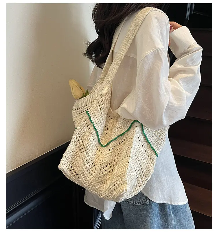 2025 Blue Crochet Large Capacity Shoulder Tote Bag — feature 4