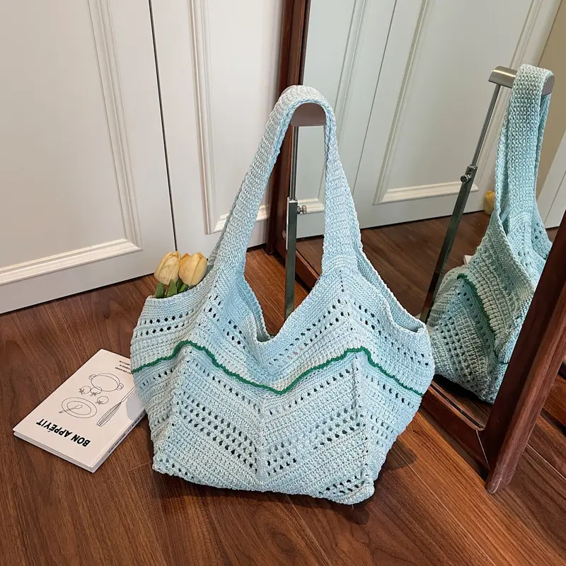 2025 Blue Crochet Large Capacity Shoulder Tote Bag - Image 7