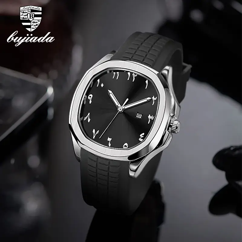 Men's Black Silicone Sports Watch with Quartz Movement - Image 8