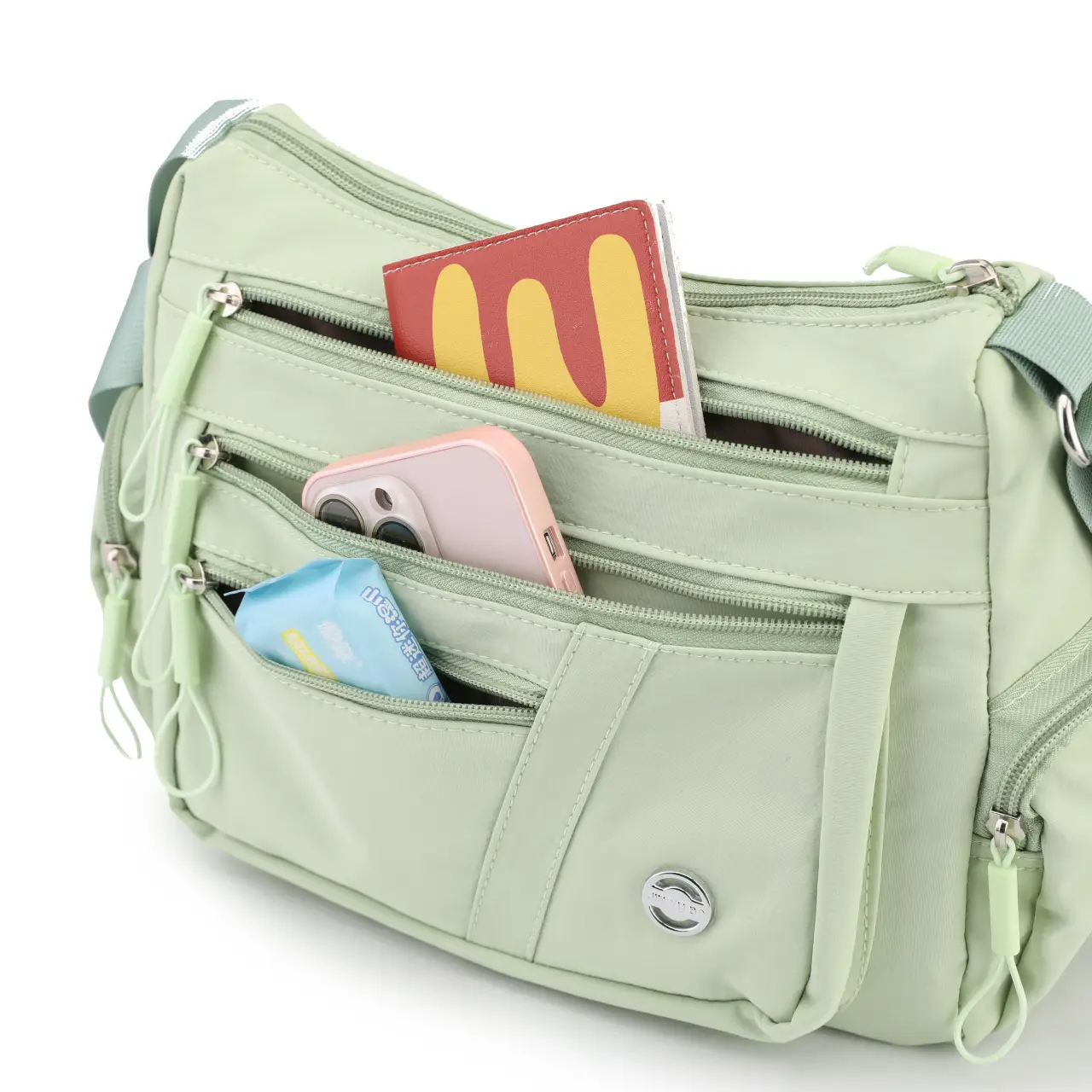 Multi-Compartment Shoulder Crossbody Bag Black Nylon Travel Bag - Image 10