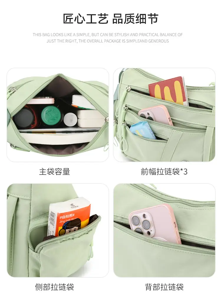 Multi-Compartment Shoulder Crossbody Bag Black Nylon Travel Bag — feature 14