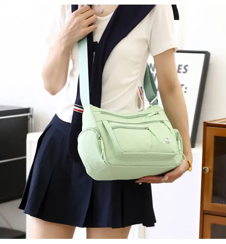 Multi-Compartment Shoulder Crossbody Bag Black Nylon Travel Bag — feature 25