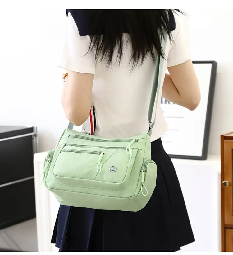 Multi-Compartment Shoulder Crossbody Bag Black Nylon Travel Bag — feature 26