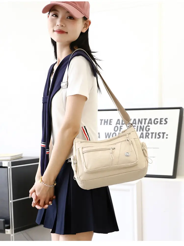 Multi-Compartment Shoulder Crossbody Bag Black Nylon Travel Bag — feature 31