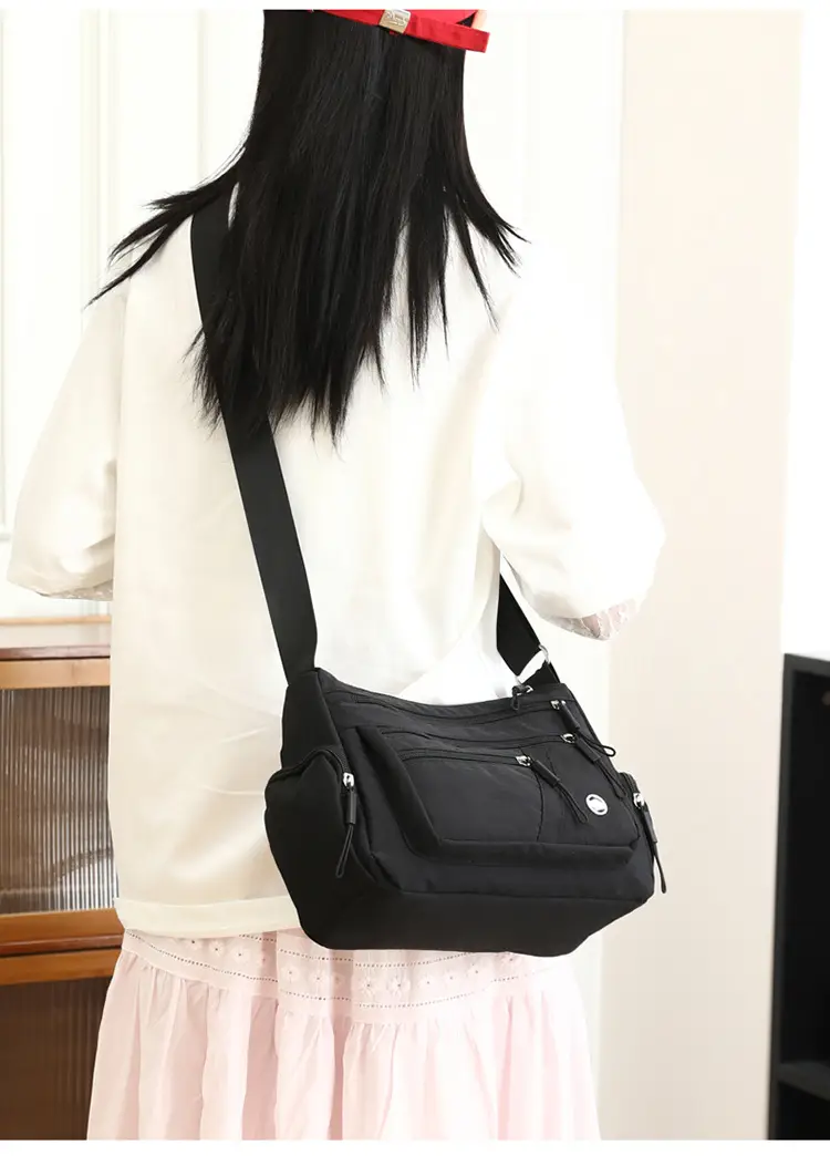 Multi-Compartment Shoulder Crossbody Bag Black Nylon Travel Bag — feature 33
