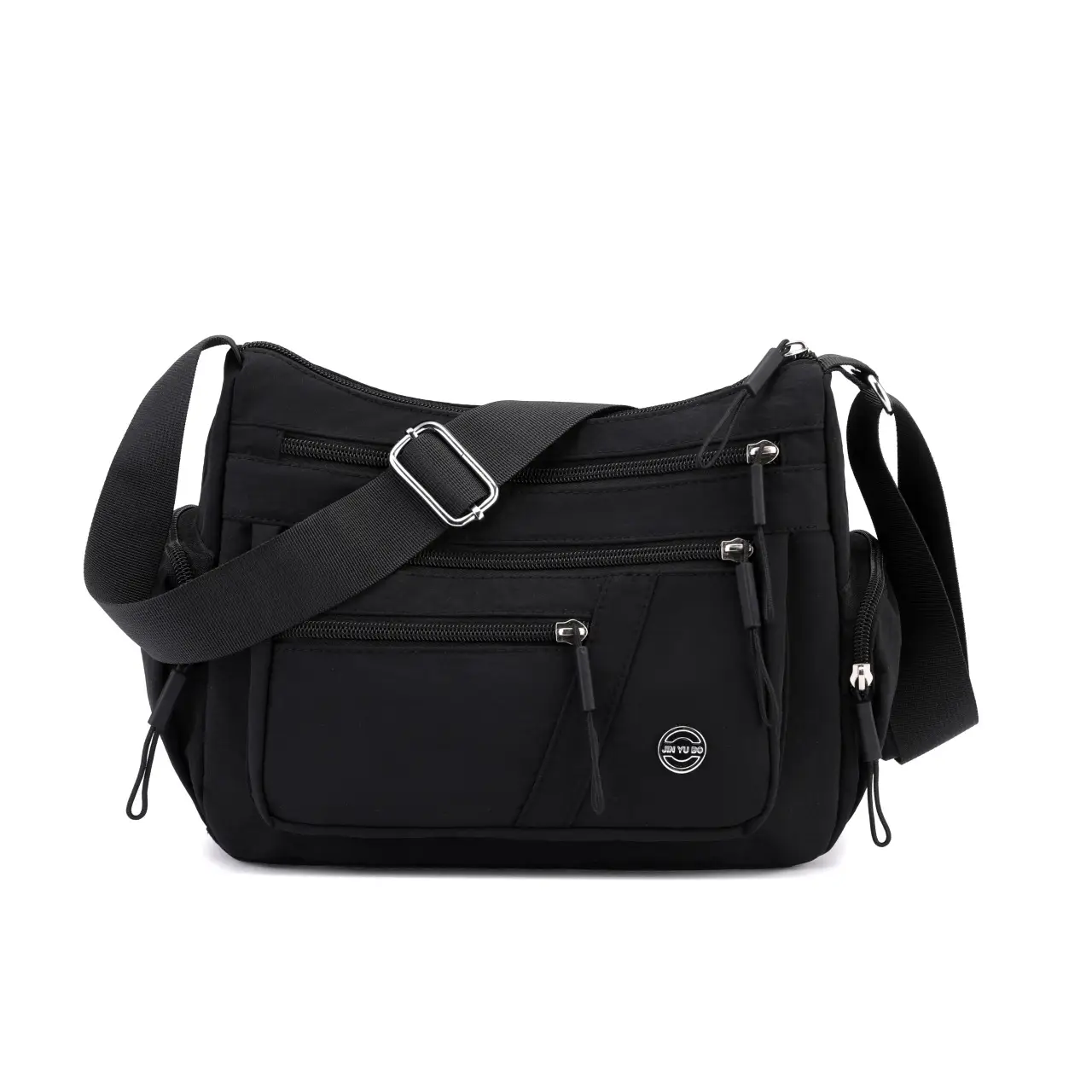 Multi-Compartment Shoulder Crossbody Bag Black Nylon Travel Bag — feature 49