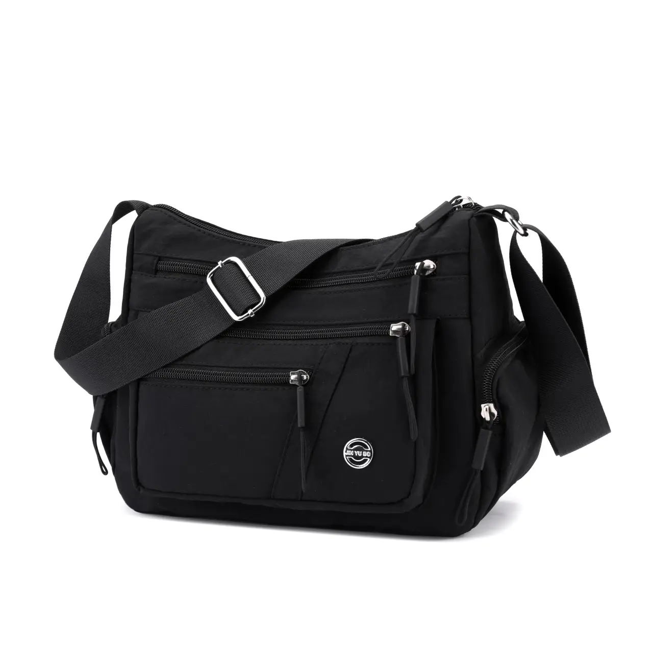 Multi-Compartment Shoulder Crossbody Bag Black Nylon Travel Bag - Image 8