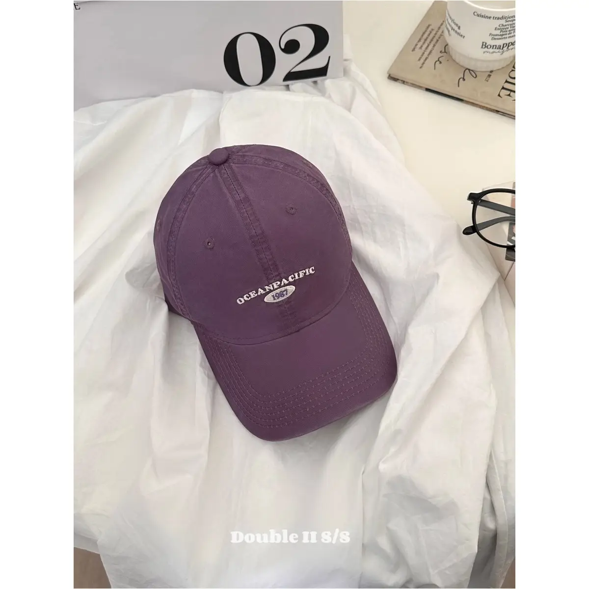 Purple Retro Korean Embroidered Cap for Women & Men - Image 6