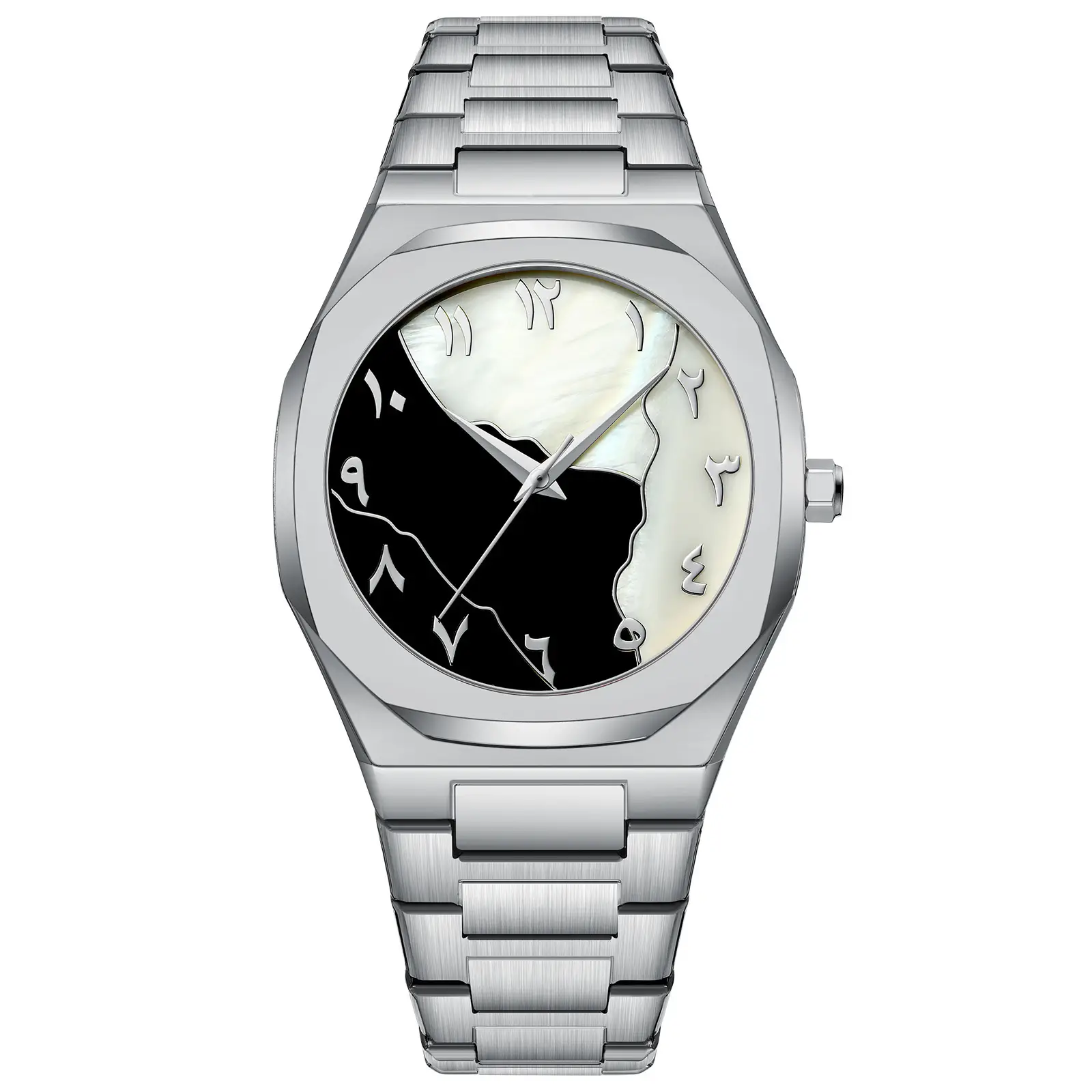 Men's Arabic Numeral Steel Wristwatch Silver Band - Image 4