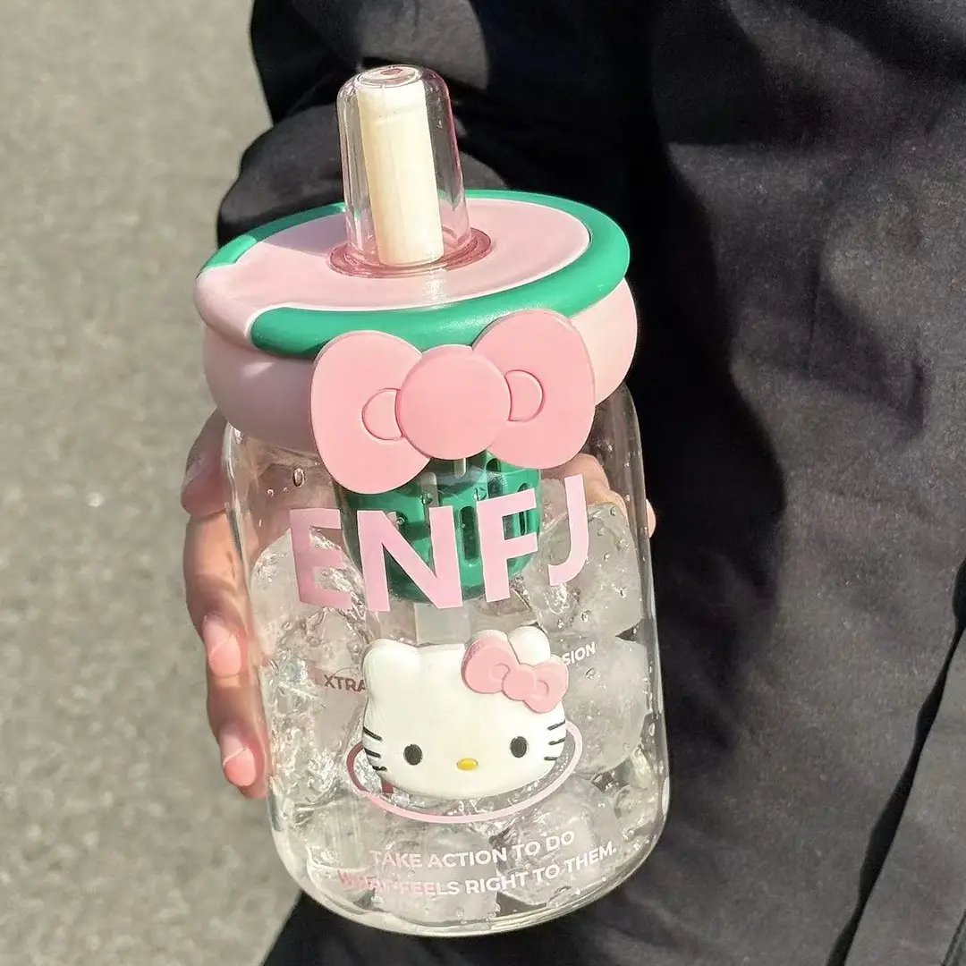 Cute Water Cup for Girls, High-Quality Glass Cup, Office Tea Cup, Fruit Tea Cup, Straw Cup, Transparent Coffee Cup - Image 8