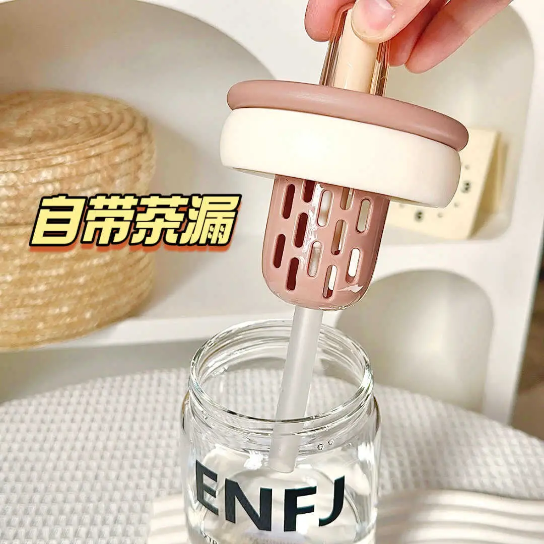 Cute Water Cup for Girls, High-Quality Glass Cup, Office Tea Cup, Fruit Tea Cup, Straw Cup, Transparent Coffee Cup - Image 10