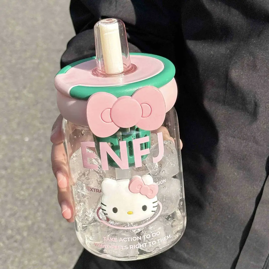 Cute Water Cup for Girls, High-Quality Glass Cup, Office Tea Cup, Fruit Tea Cup, Straw Cup, Transparent Coffee Cup - Image 3